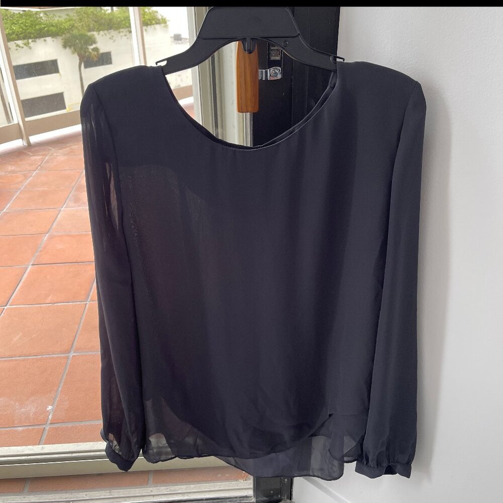 Banana Republic Dark Gray Sheer Long sleeves with overlay top Blouse EUC